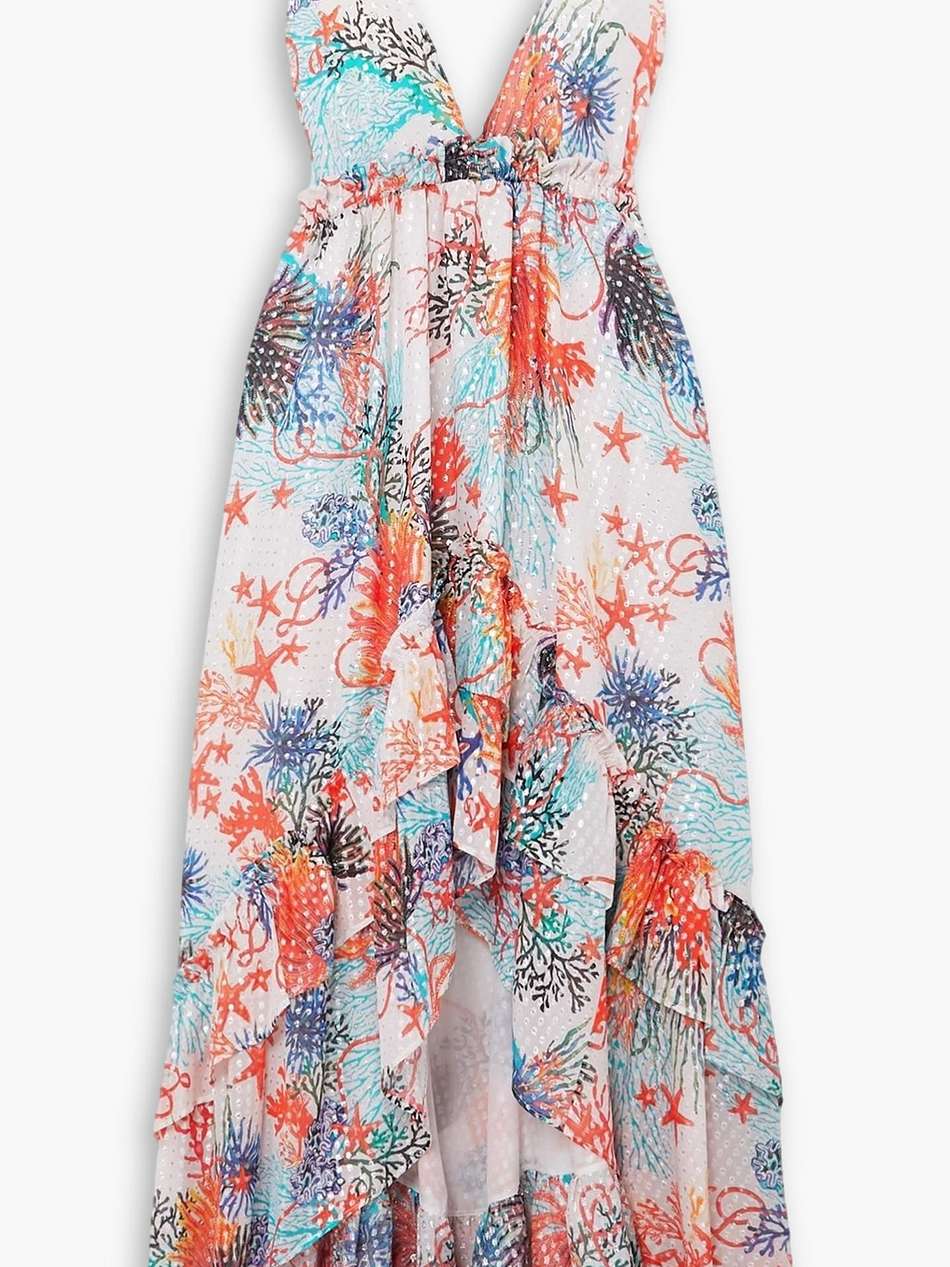 open-back ruffled printed fil coupé silk-blend georgette maxi dress