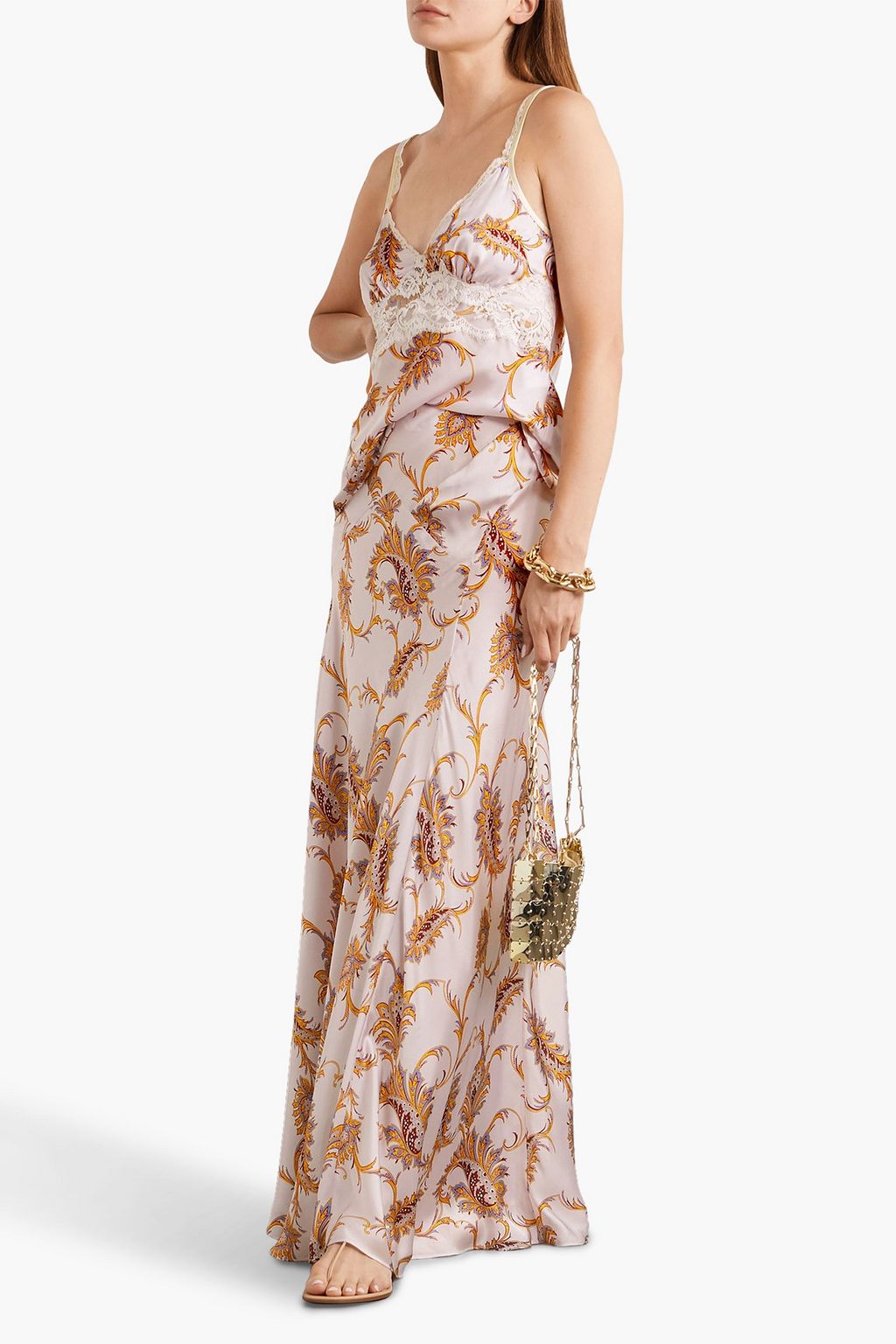 RABANNE Lace-trimmed paisley-print satin camisole