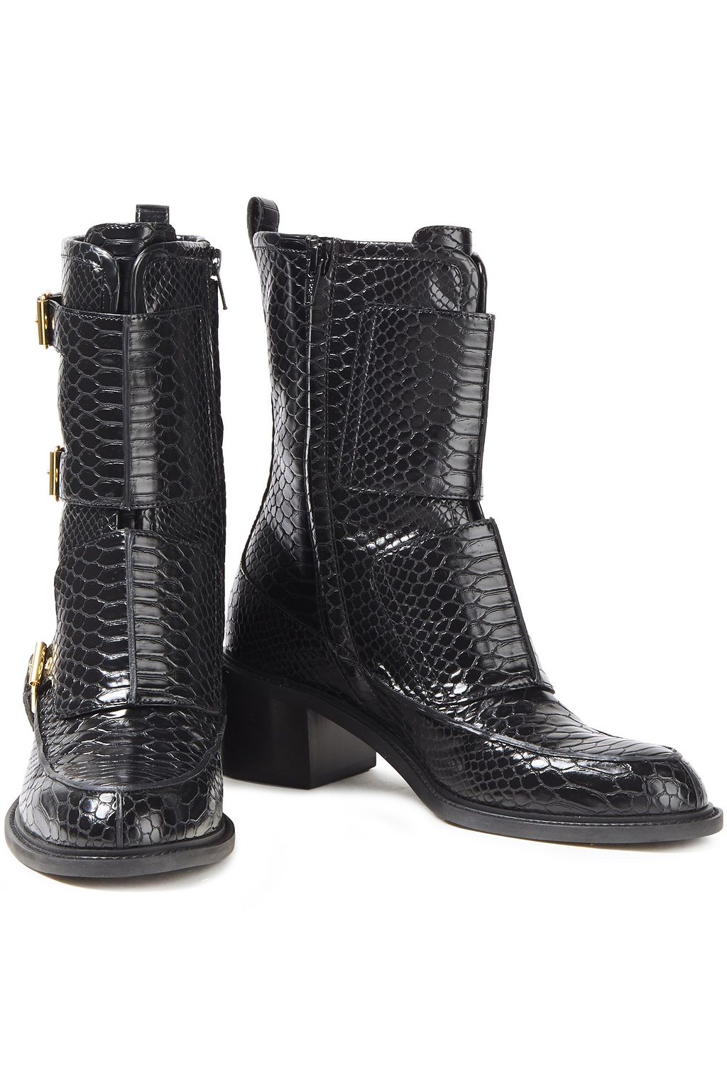 STELLA MCCARTNEY Buckled croc-effect faux leather boots
