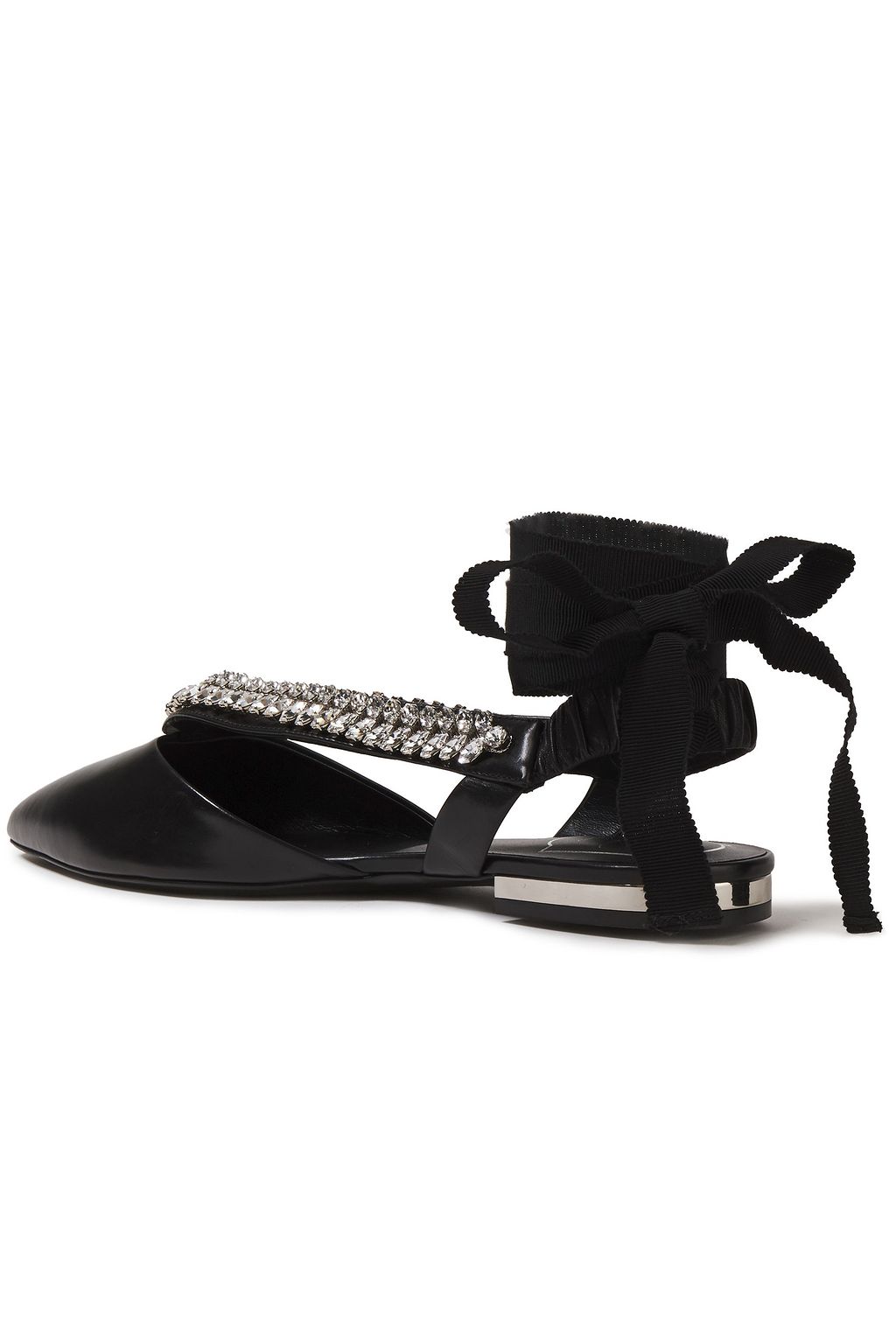 ROGER VIVIER Choc Real V crystal-embellished leather point-toe flats