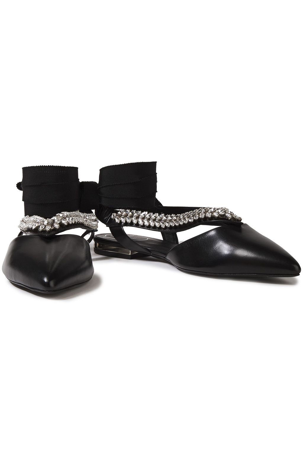 ROGER VIVIER Choc Real V crystal-embellished leather point-toe flats