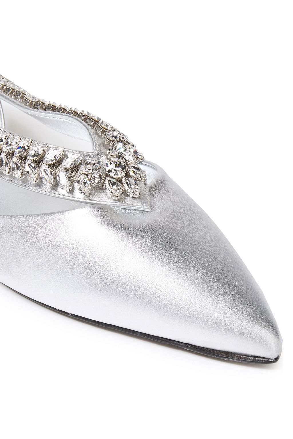 ROGER VIVIER Choc Real V crystal-embellished metallic leather point-toe flats