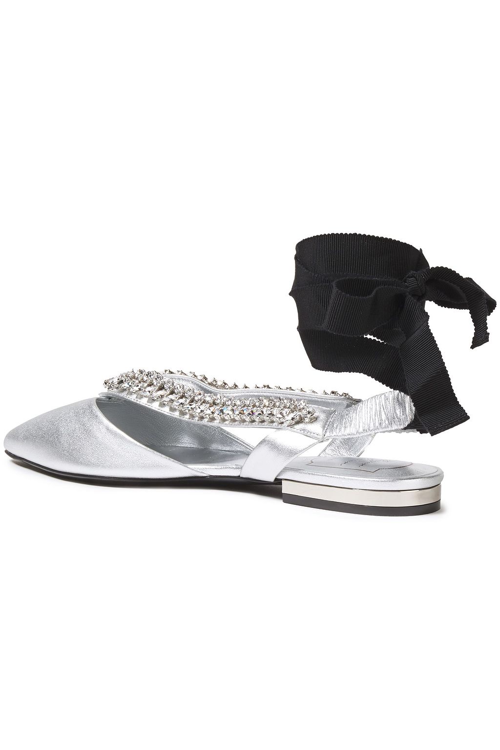 ROGER VIVIER Choc Real V crystal-embellished metallic leather point-toe flats