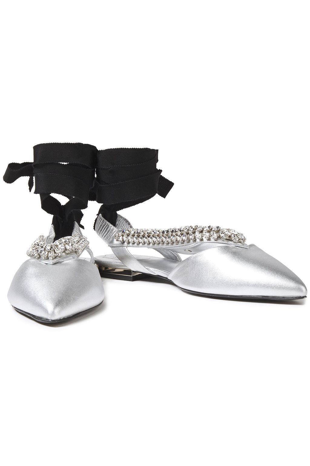 ROGER VIVIER Choc Real V crystal-embellished metallic leather point-toe  flats | Sale up to 70% off | THE OUTNET