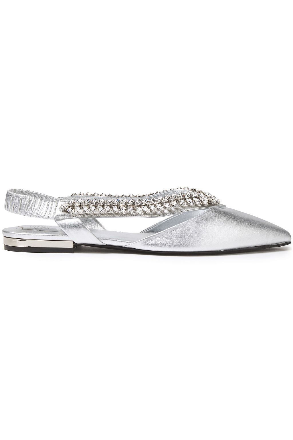 ROGER VIVIER Choc Real V crystal-embellished metallic leather point-toe flats