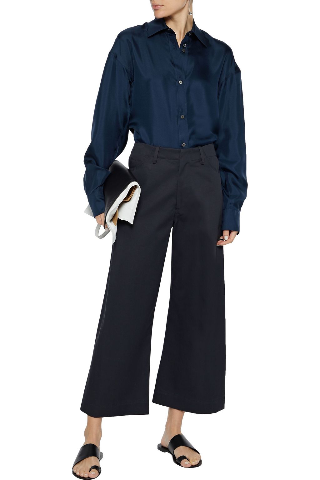 DEVEAUX Elliott cropped cotton-twill wide-leg pants