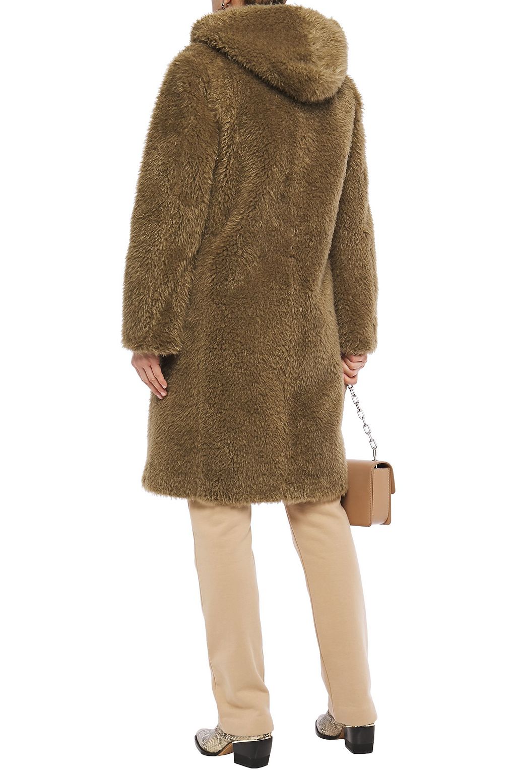 HELMUT LANG Layered faux shearling hooded coat