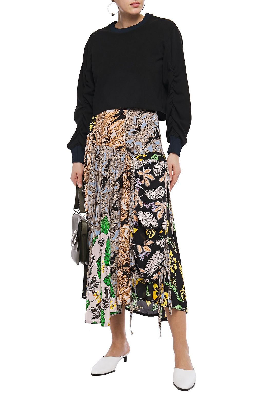 3.1 PHILLIP LIM Draped patchwork-effect printed silk-crepe midi skirt