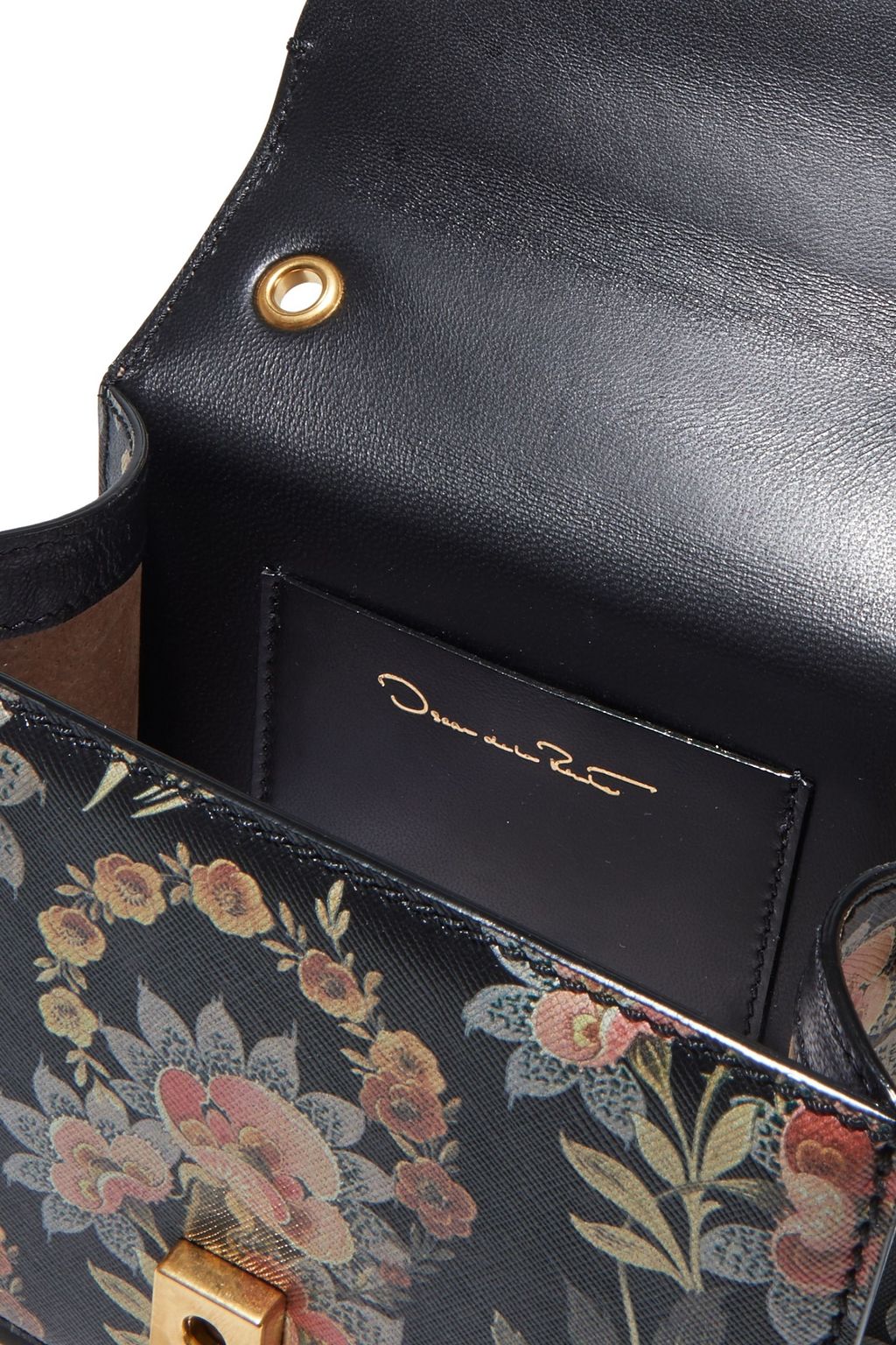 OSCAR DE LA RENTA Mini TRO floral-print textured-leather shoulder bag