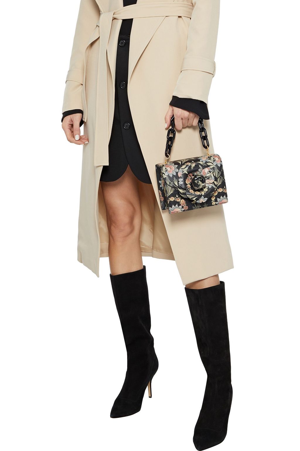 OSCAR DE LA RENTA Mini TRO floral-print textured-leather shoulder bag