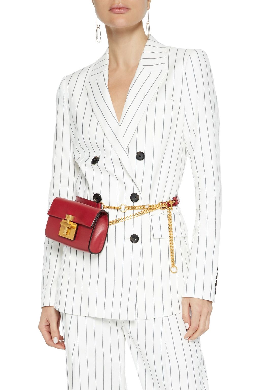 OSCAR DE LA RENTA Convertible chain-trimmed leather belt bag