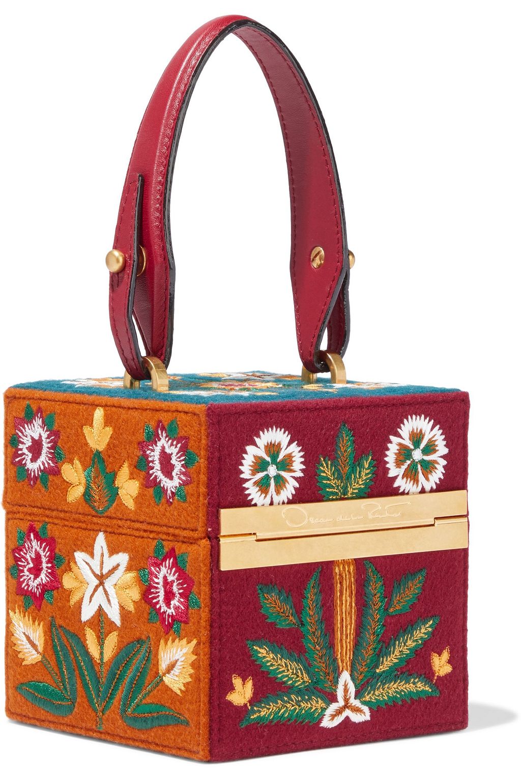 OSCAR DE LA RENTA Alibi Cube embroidered wool-felt shoulder bag