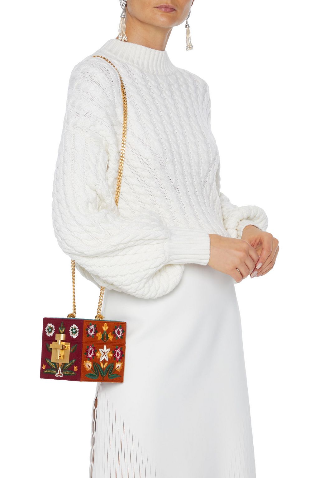 OSCAR DE LA RENTA Alibi Cube embroidered wool-felt shoulder bag