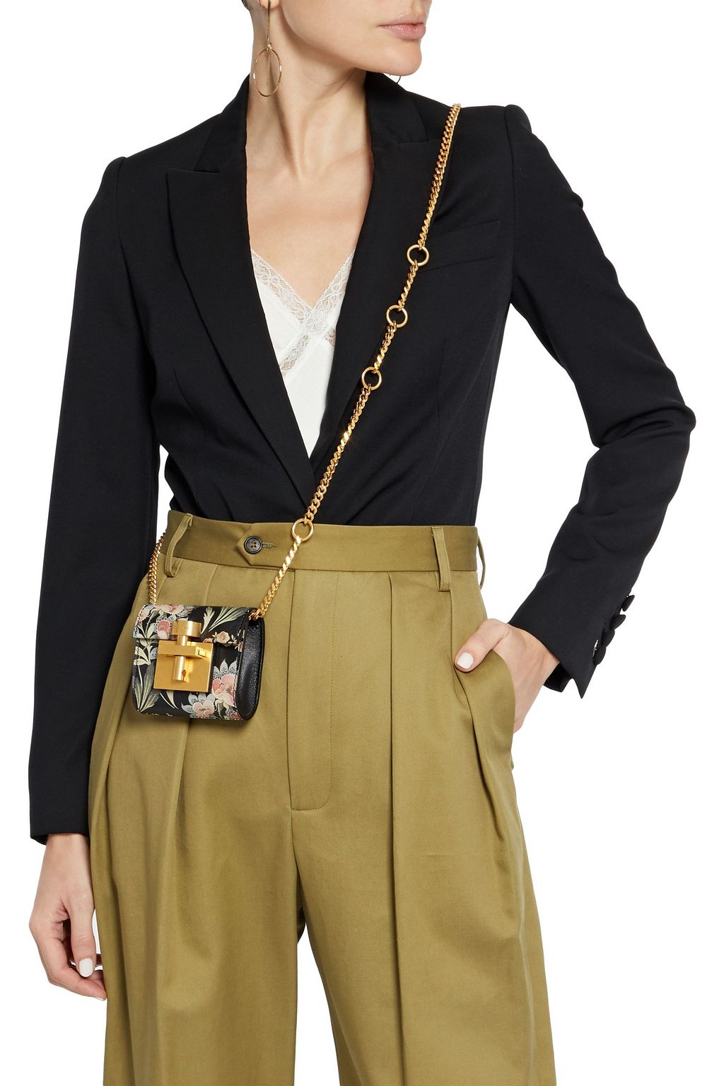OSCAR DE LA RENTA Micro Alibi convertible floral-print textured-leather shoulder bag
