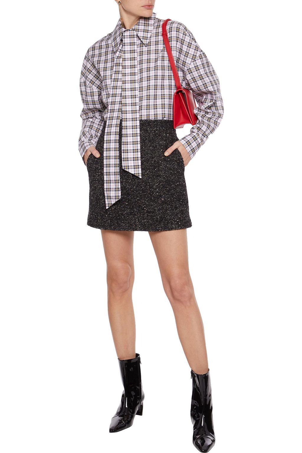 TIBI Kingston tie-neck checked cotton shirt