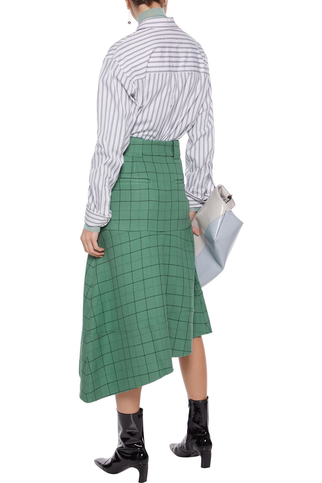 TIBI Asymmetric checked twill midi skirt