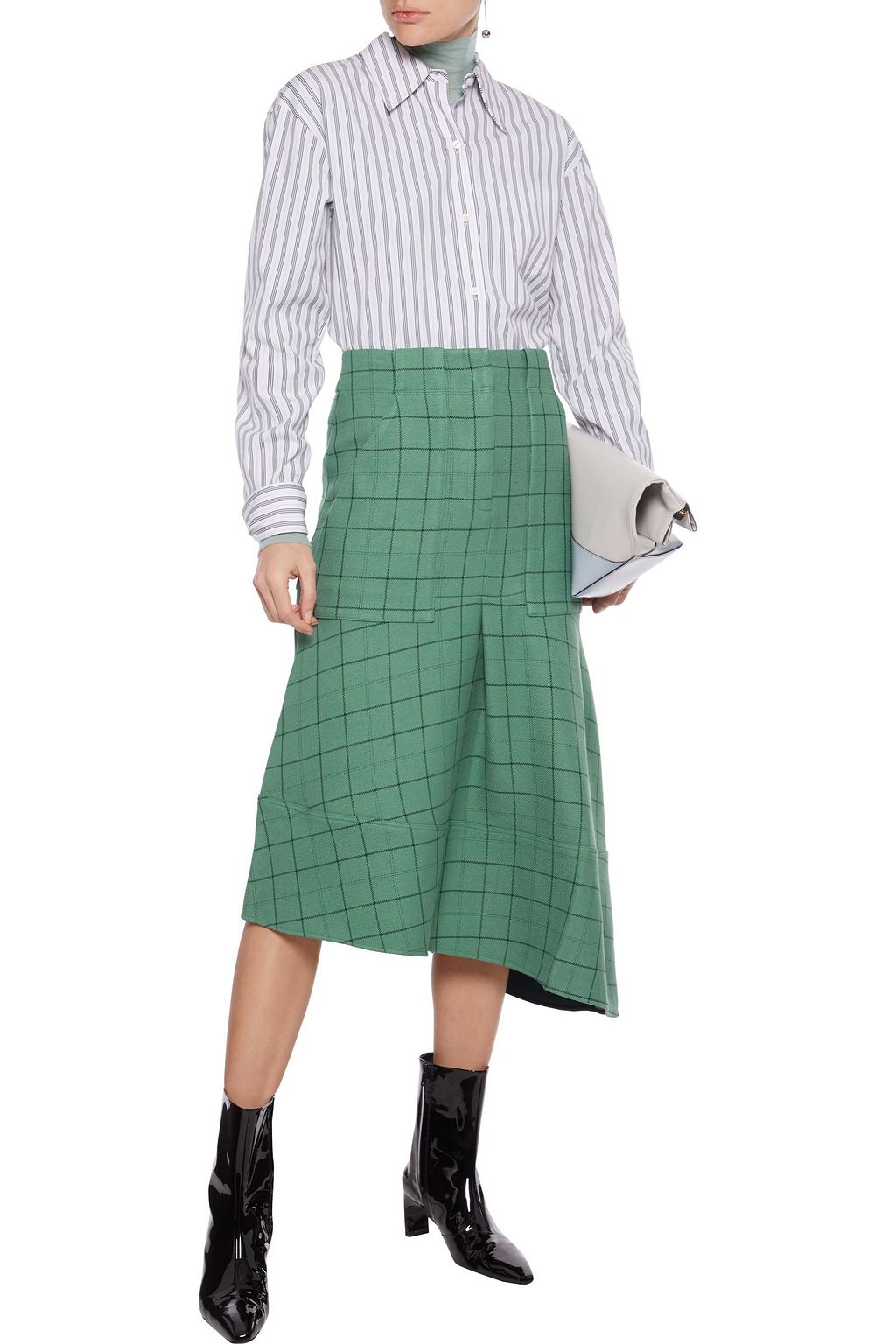 TIBI Asymmetric checked twill midi skirt