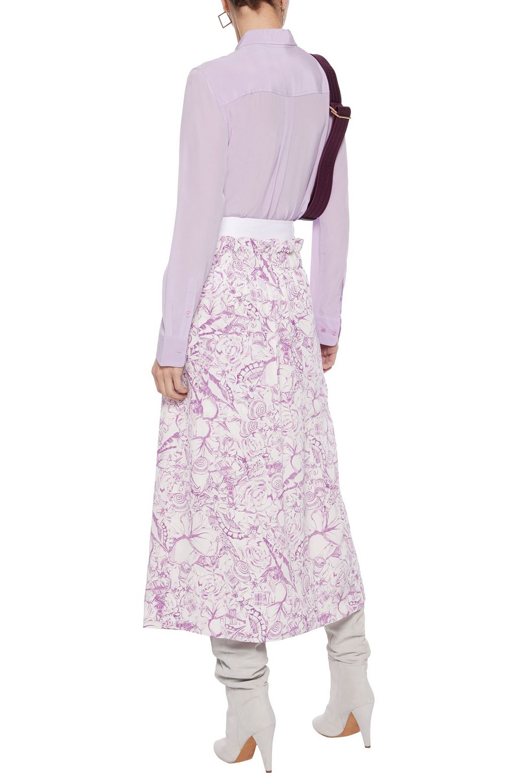 TIBI Isa gathered printed silk crepe de chine midi skirt
