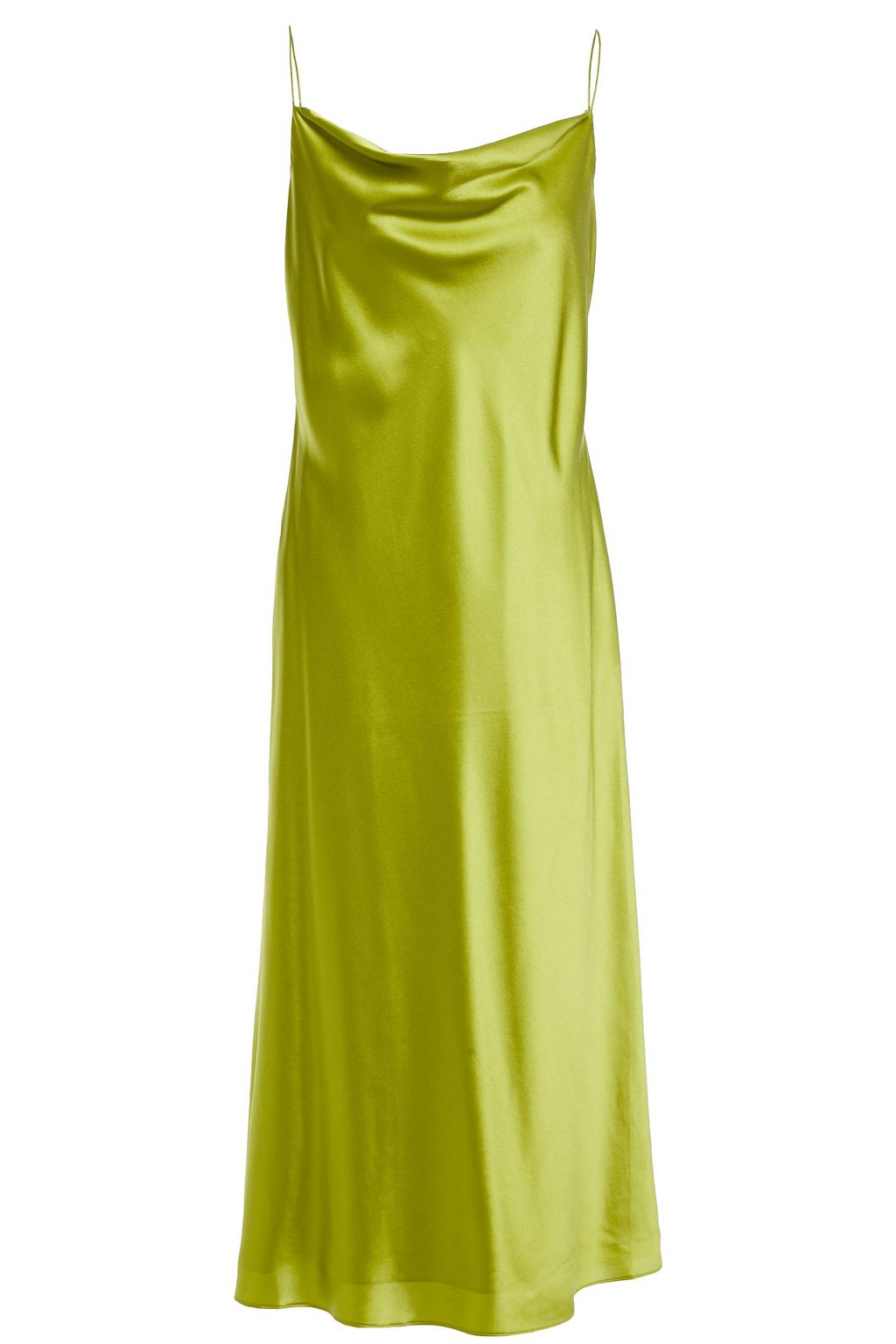 green silk slip dress
