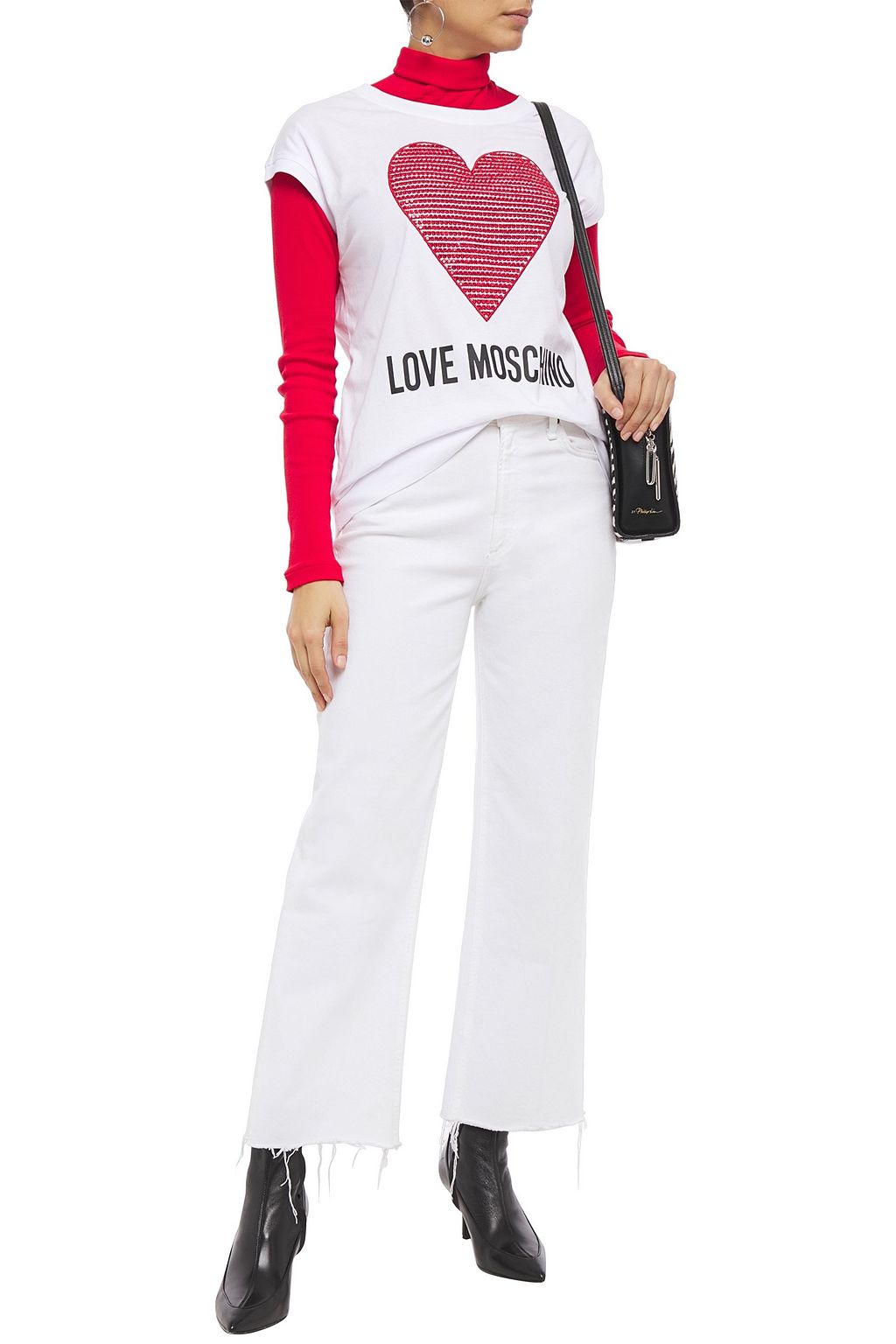 LOVE MOSCHINO Embellished printed cotton-jersey T-shirt