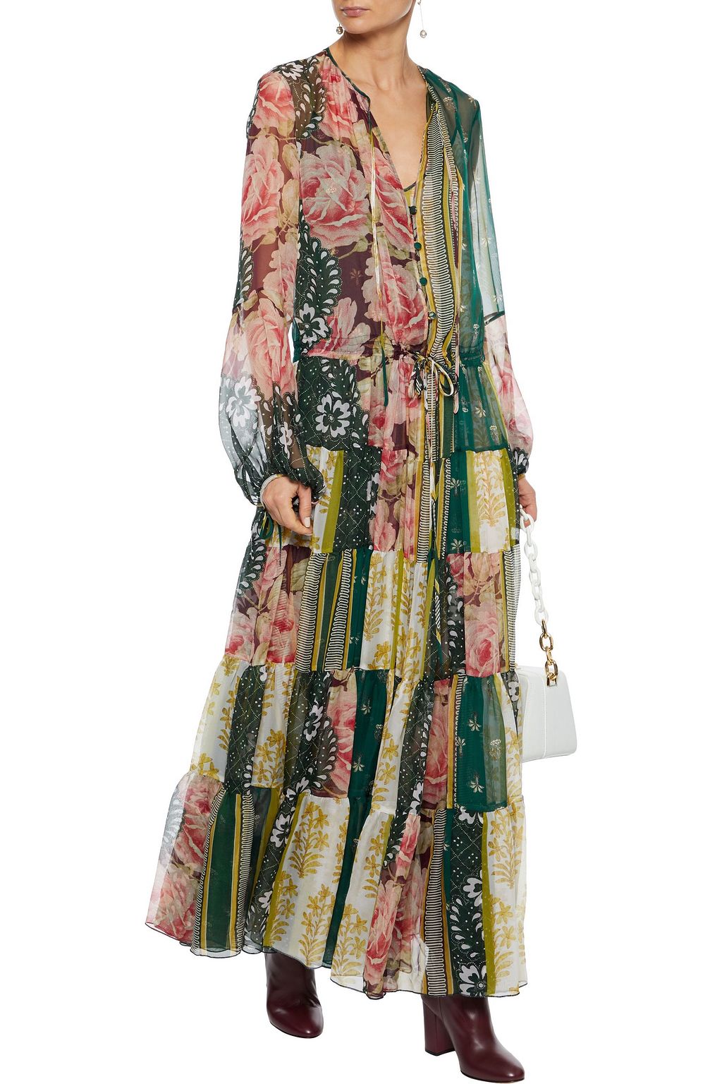 OSCAR DE LA RENTA Gathered printed silk-chiffon maxi dress