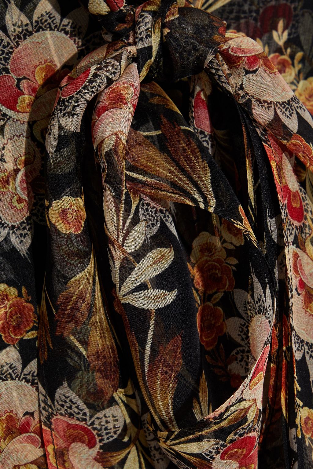OSCAR DE LA RENTA Tie-neck pleated floral-print silk-chiffon mini dress