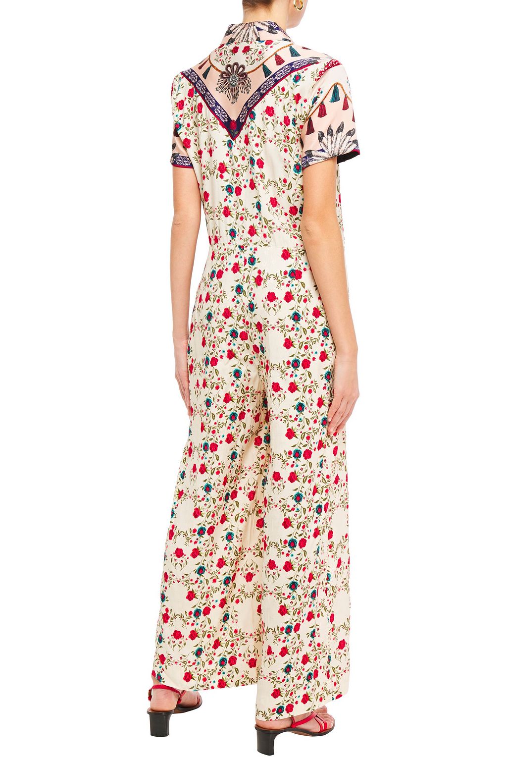 SANDRO Delfine printed twill and jacquard wide-leg jumpsuit