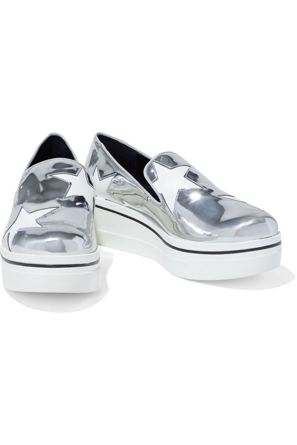 STELLA MCCARTNEY Binx Star cutout faux mirrored-leather platform slip-on sneakers