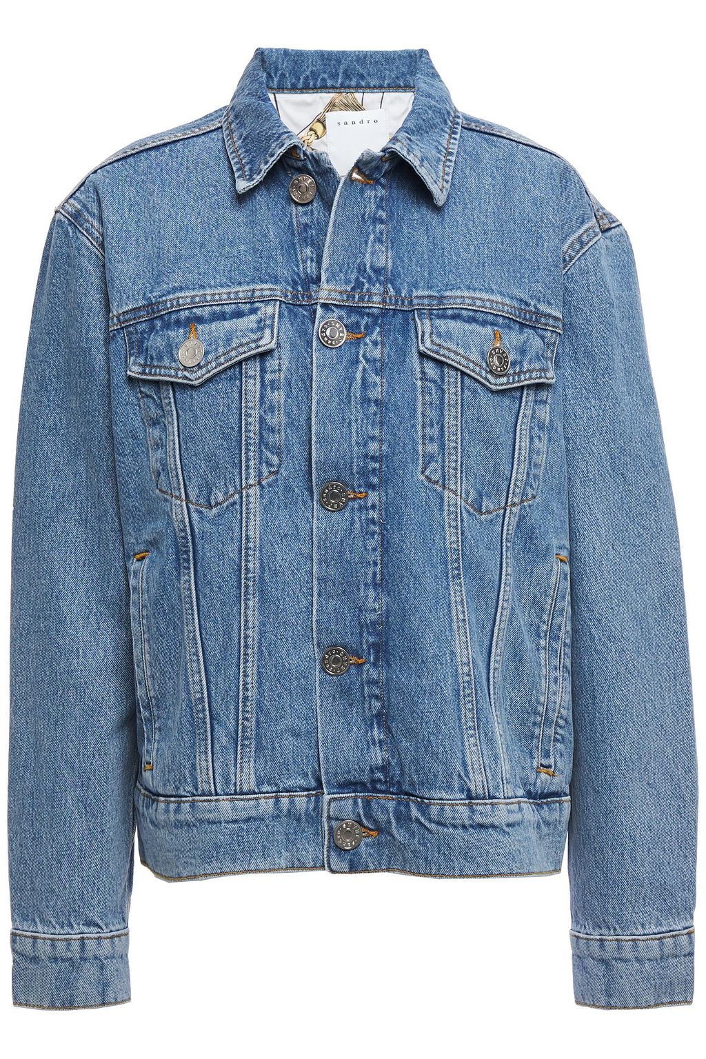 sandro denim jacket with pearls