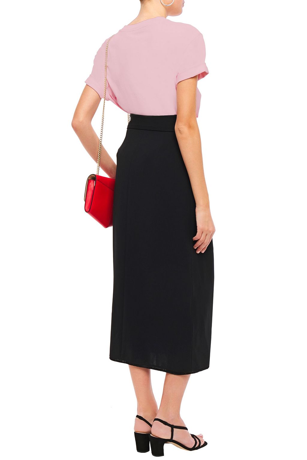 SANDRO Kellan belted fringe-trimmed twill midi skirt