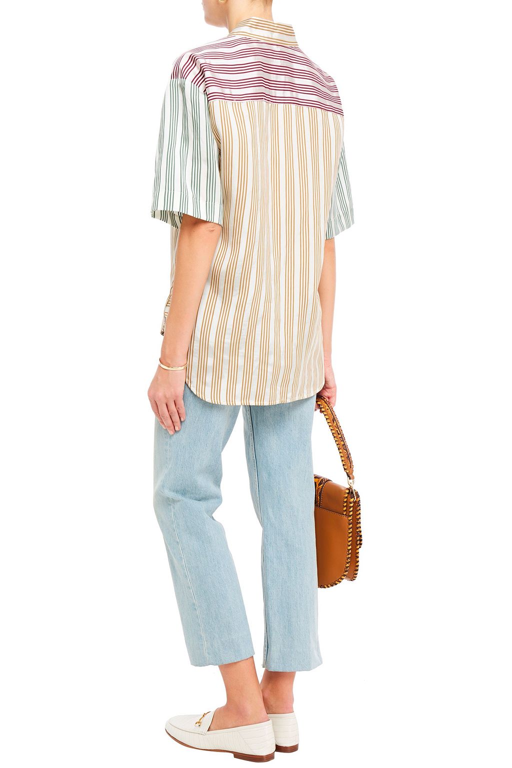SANDRO Leopold paneled striped satin-jacquard shirt