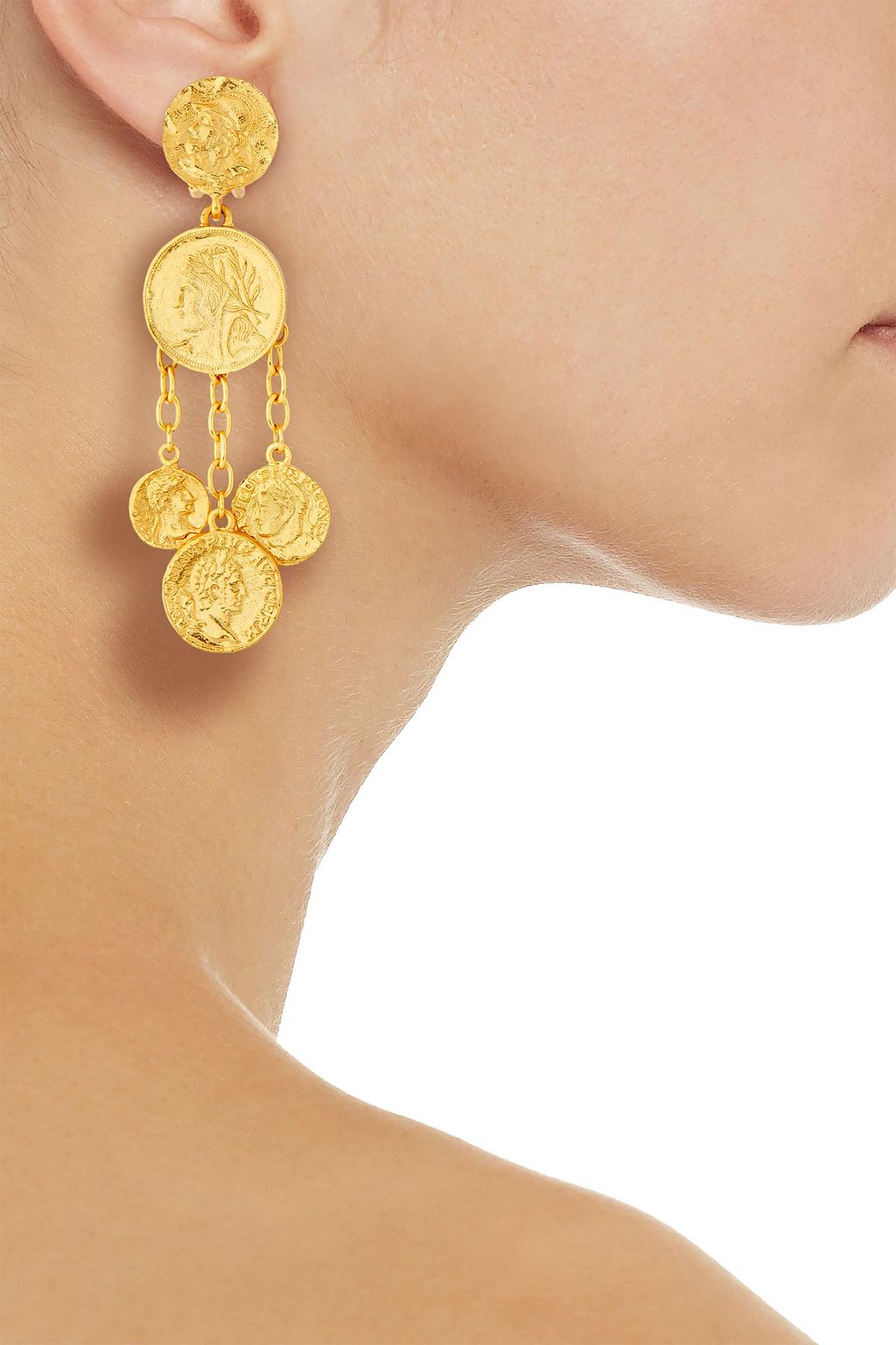 OSCAR DE LA RENTA Embossed gold-tone clip earrings