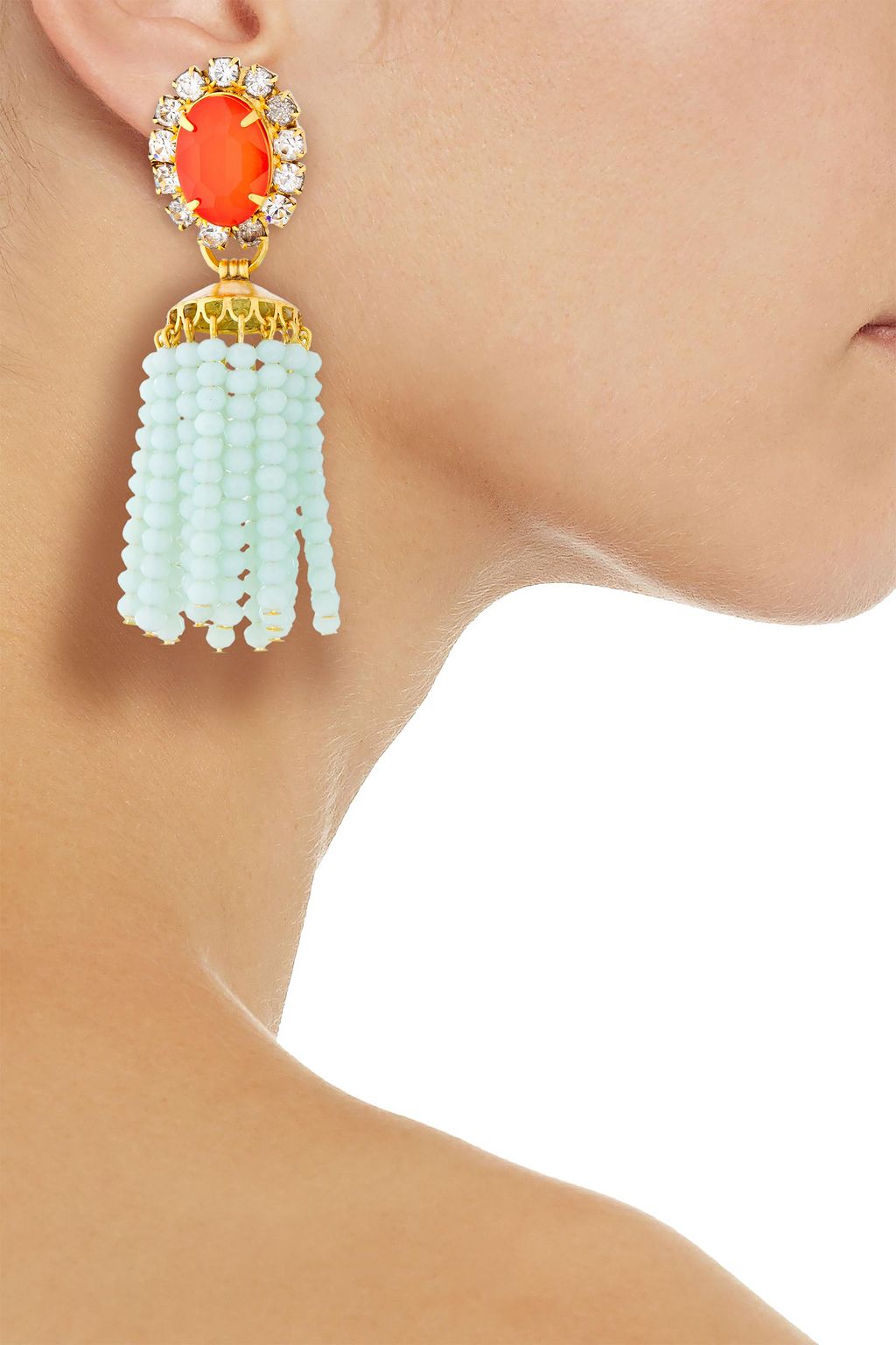 ELIZABETH COLE 24-karat gold-plated, crystal, stone and beaded tassel earrings