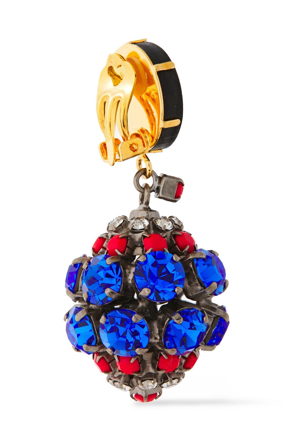 MARNI Gold-tone, leather and crystal clip earrings