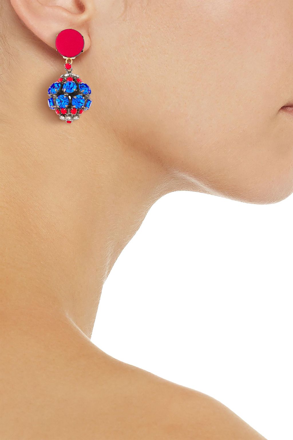 MARNI Gold-tone, leather and crystal clip earrings