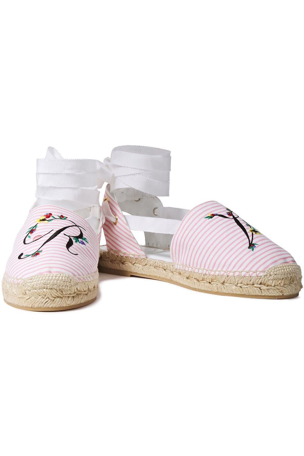 ROGER VIVIER Blooming RV キャンバス エスパドリーユ 刺繍 ストライプ
