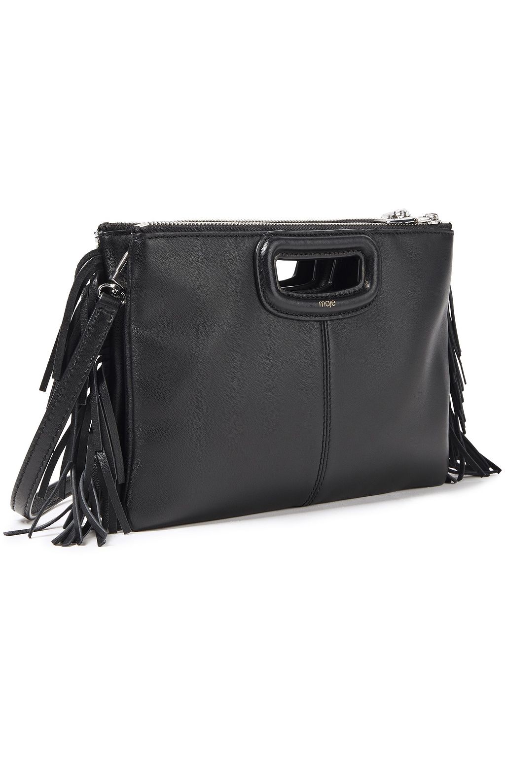 MAJE Fringed sequin-embellished leather clutch