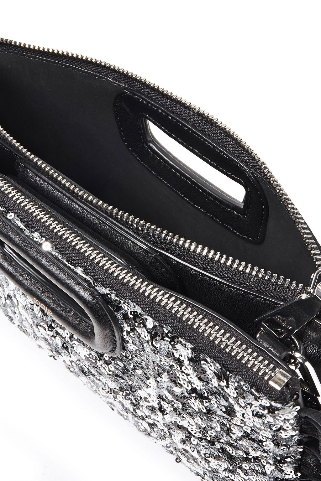 MAJE Fringed sequin-embellished leather clutch