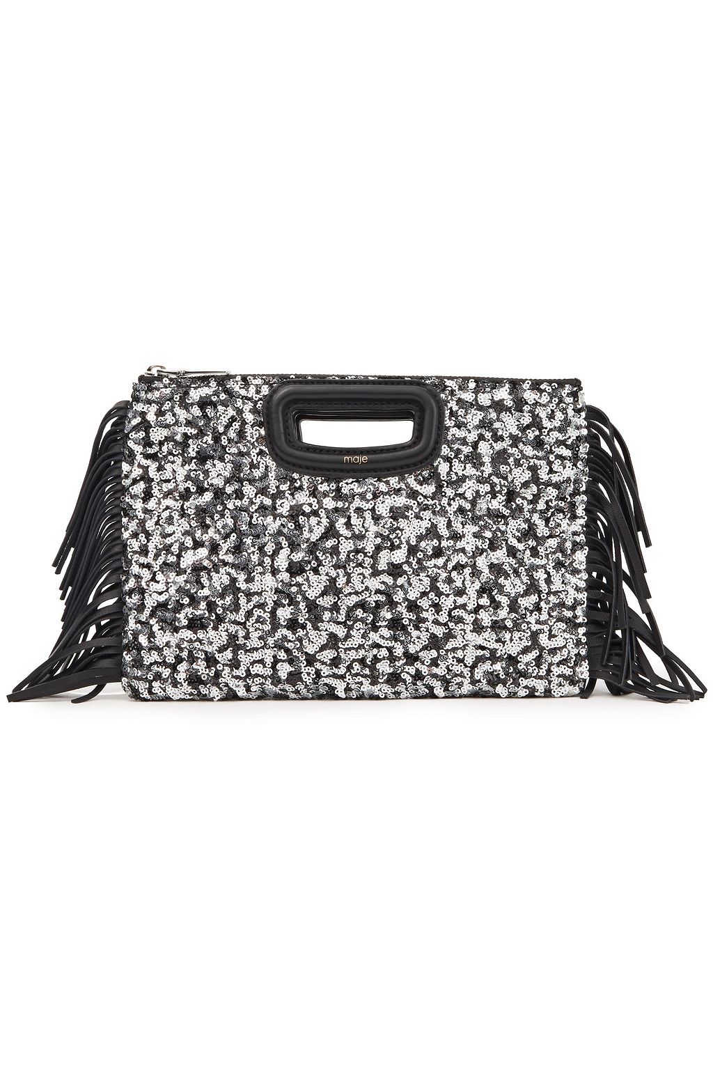 MAJE Fringed sequin-embellished leather clutch