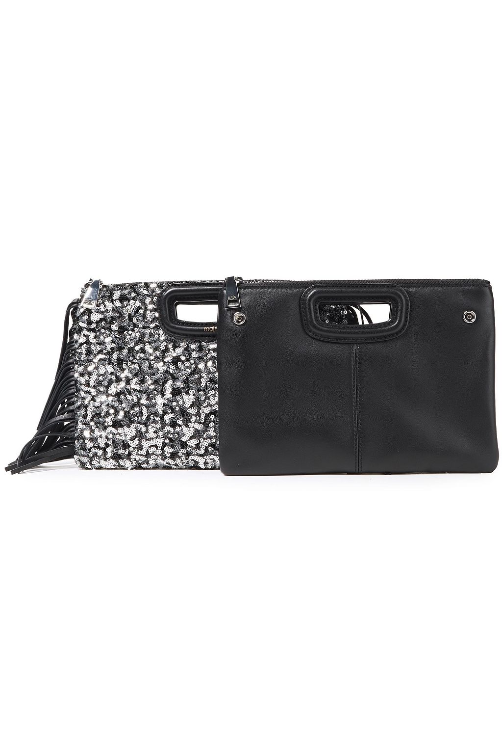 MAJE Fringed sequin-embellished leather clutch