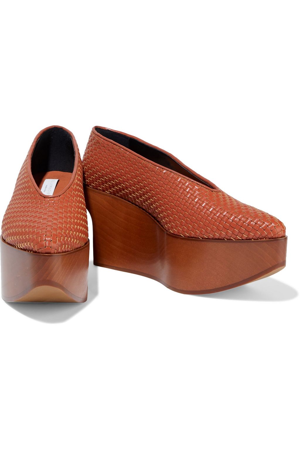 STELLA MCCARTNEY Woven faux leather platform wedge pumps