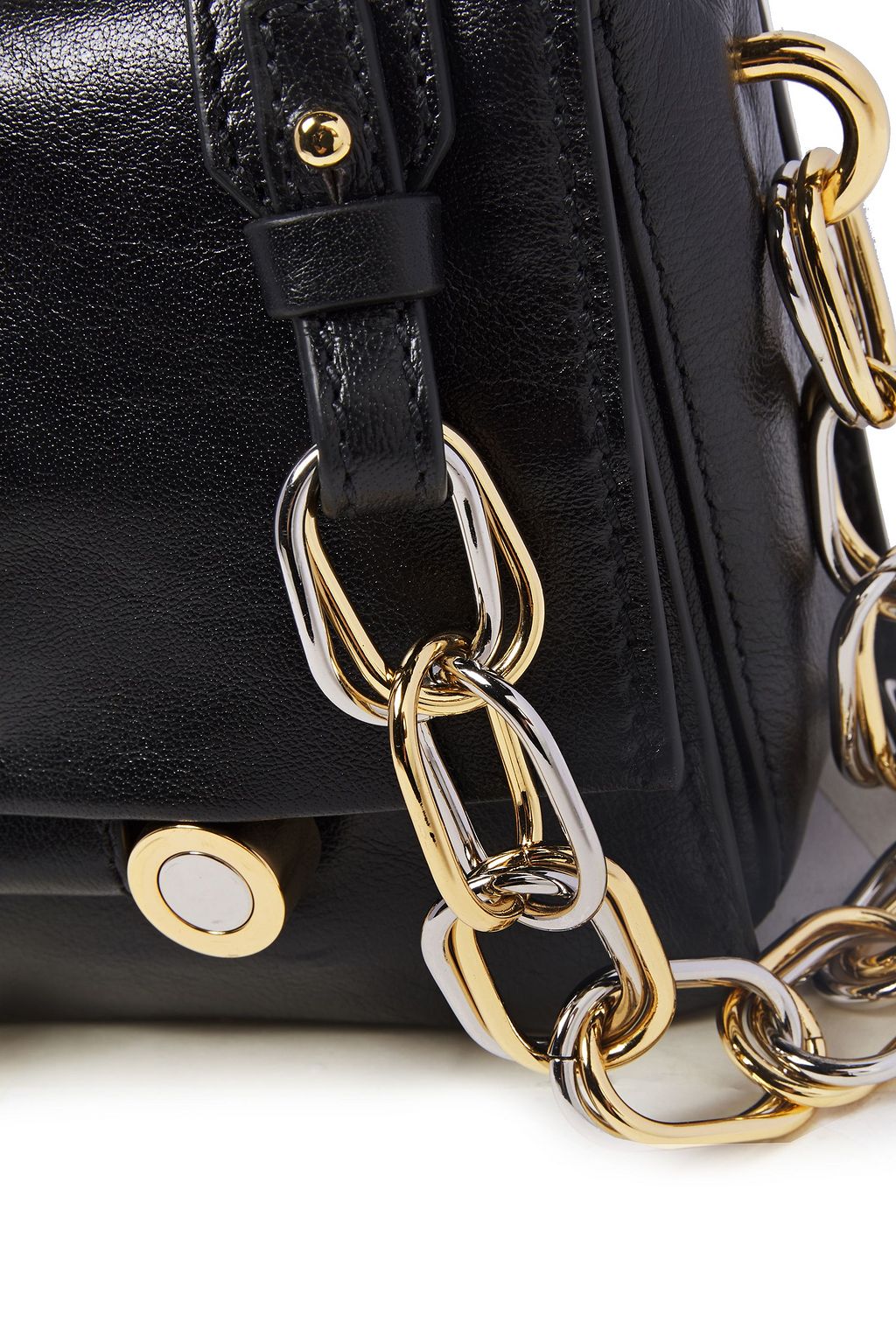 MARNI Chain-trimmed cracked-leather shoulder bag