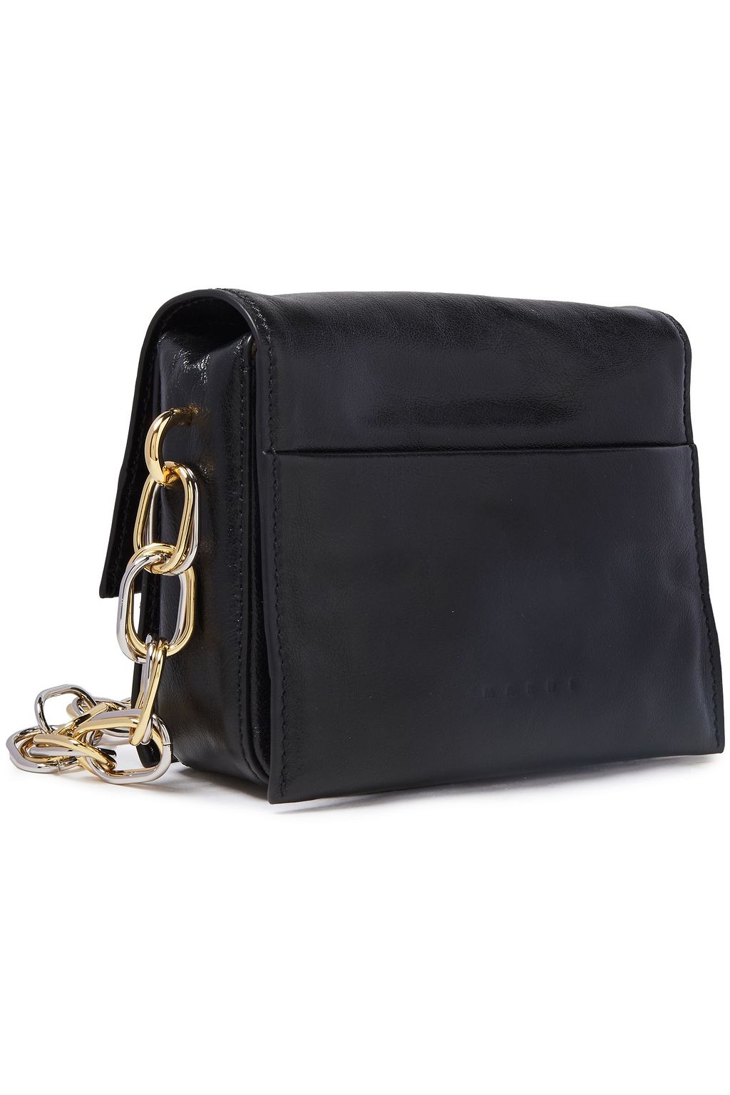 MARNI Chain-trimmed cracked-leather shoulder bag