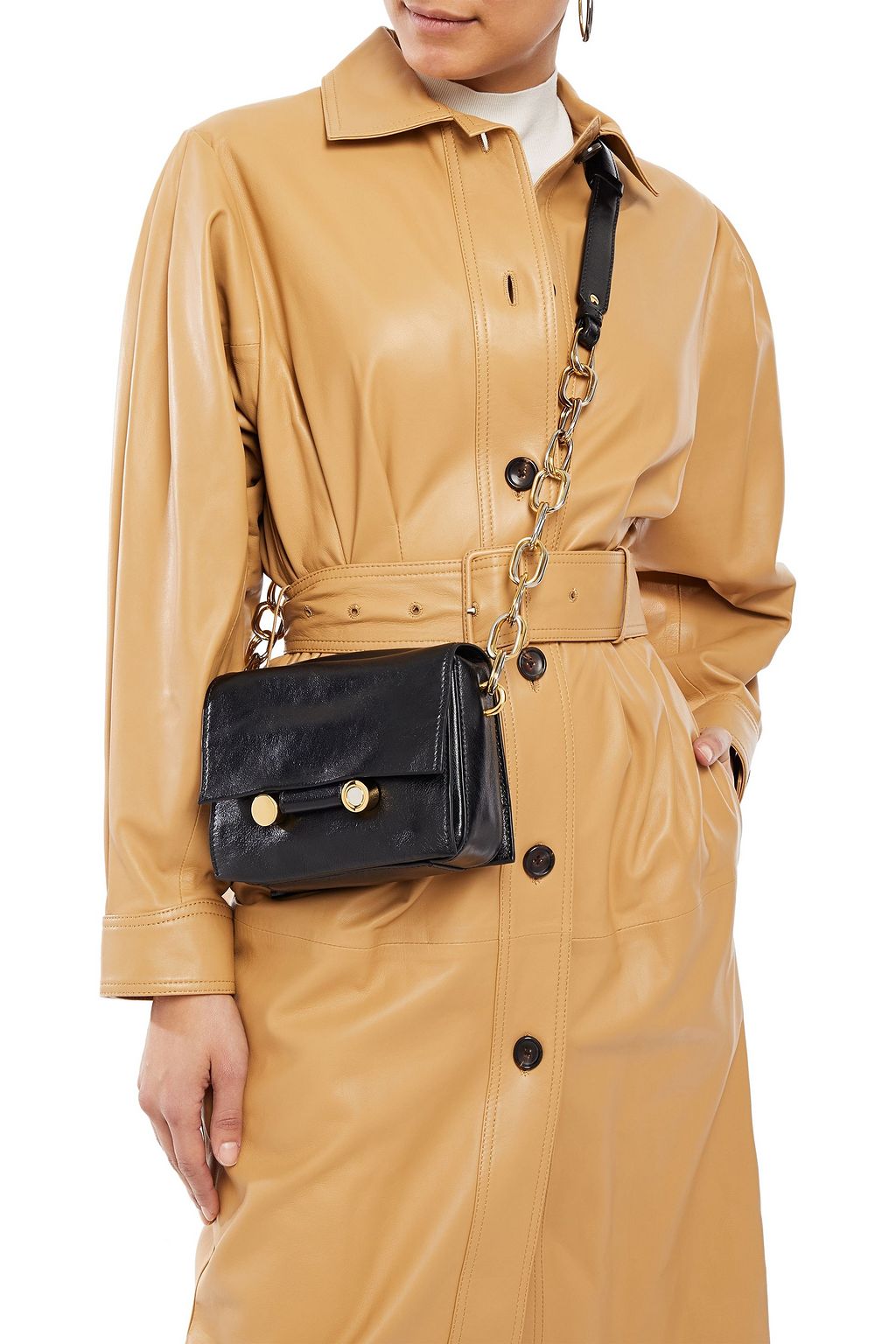 MARNI Chain-trimmed cracked-leather shoulder bag