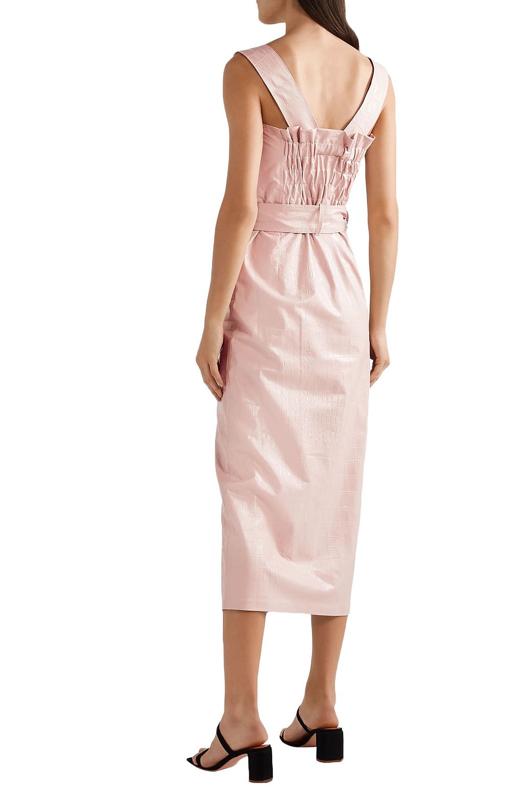 NANUSHKA Zora belted shirred croc-effect vegan leather midi dress