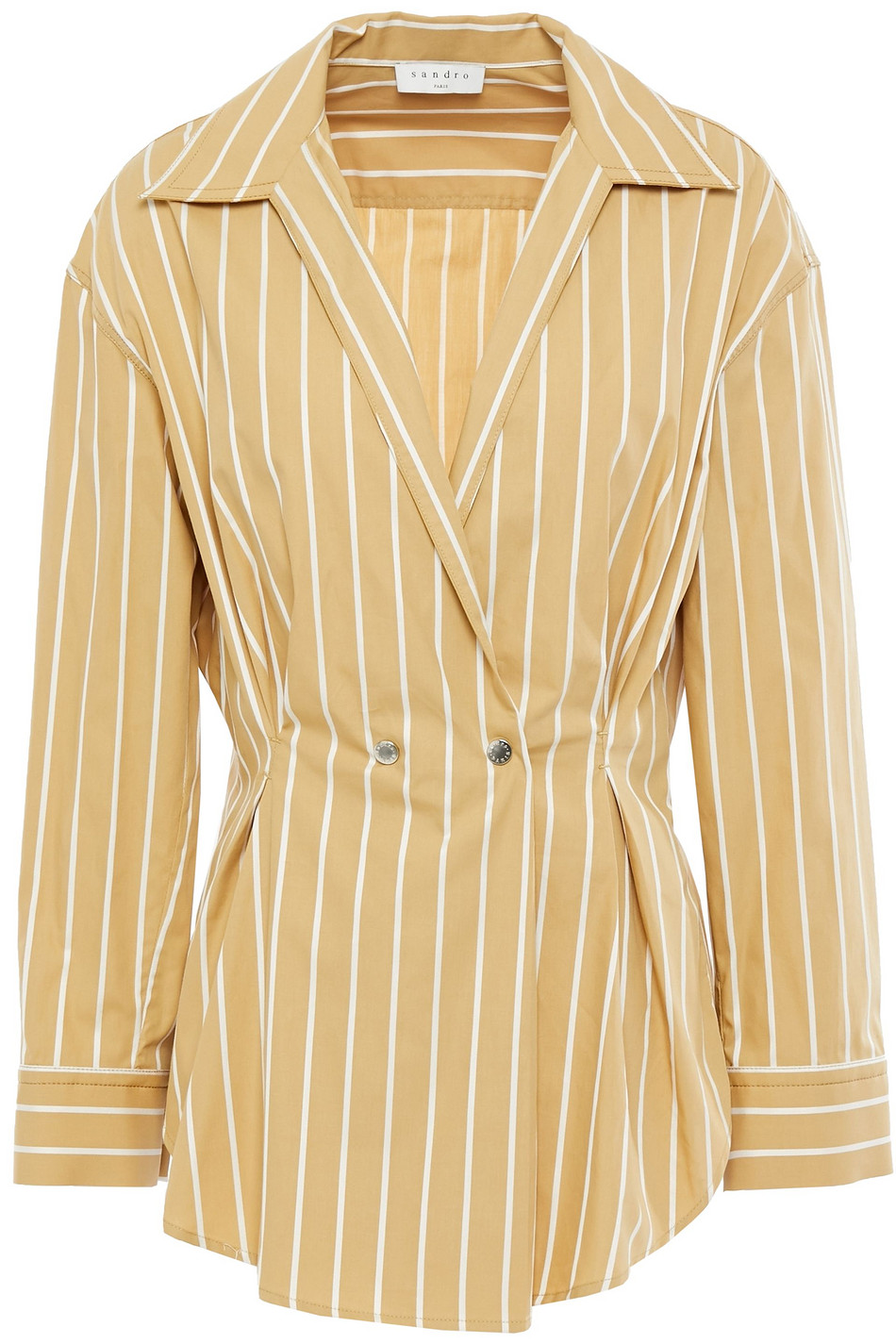 SANDRO Mathilde double-breasted striped cotton-poplin wrap shirt