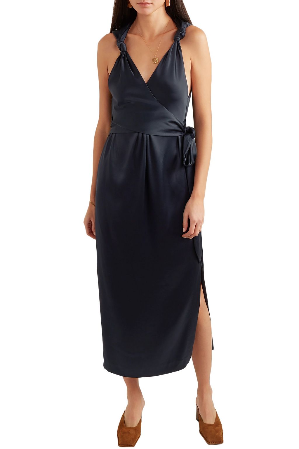 NANUSHKA Shanti knotted satin midi wrap dress