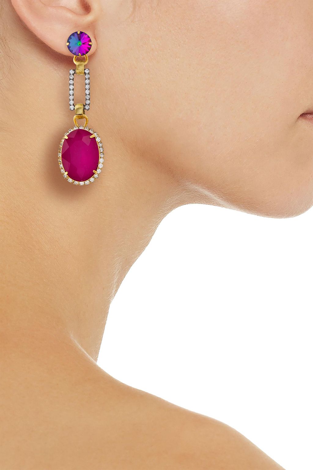 ELIZABETH COLE 24-karat gold-plated, silver-tone and crystal earrings