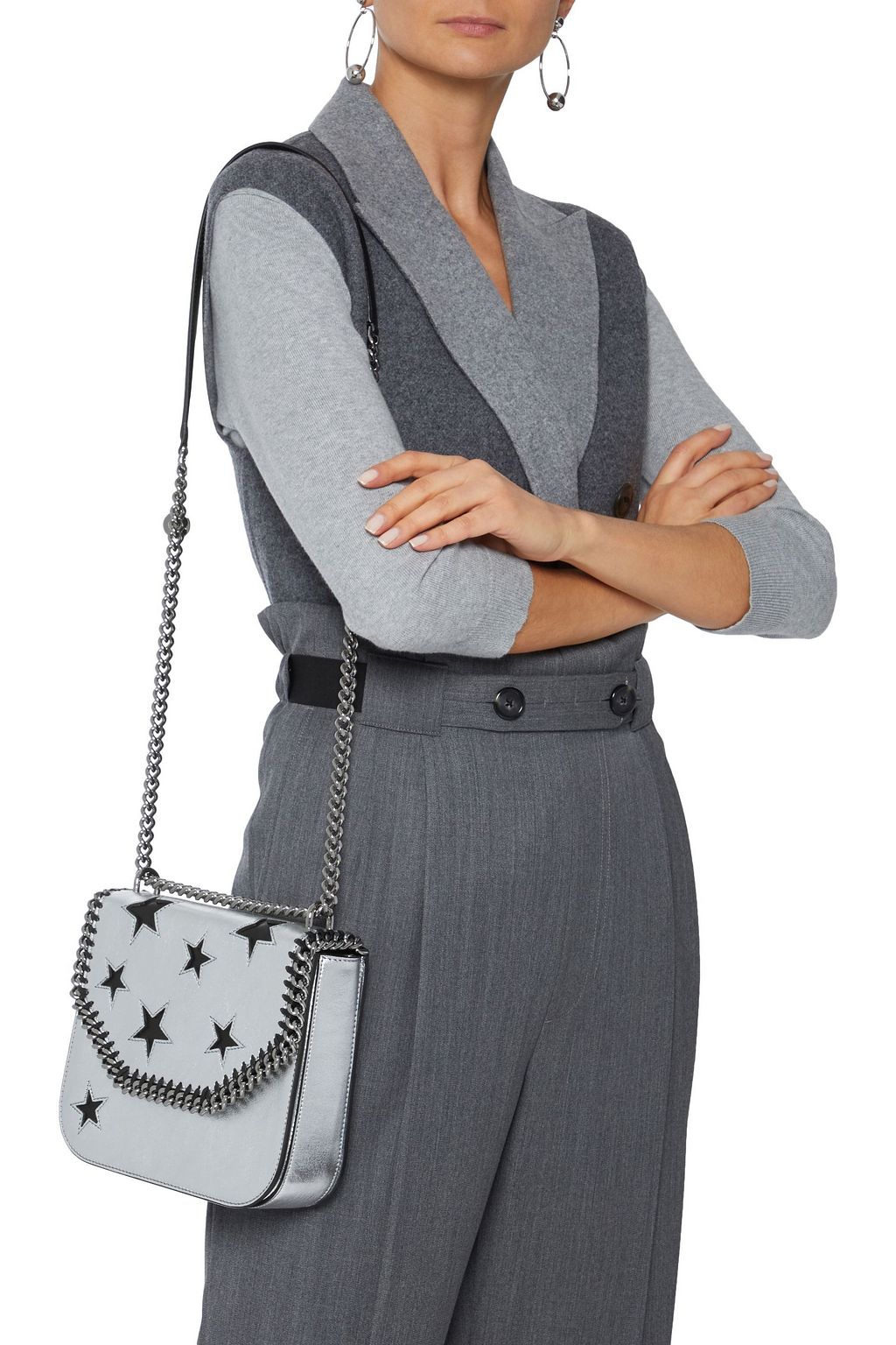 STELLA MCCARTNEY Falabella Box cutout metallic faux leather shoulder bag