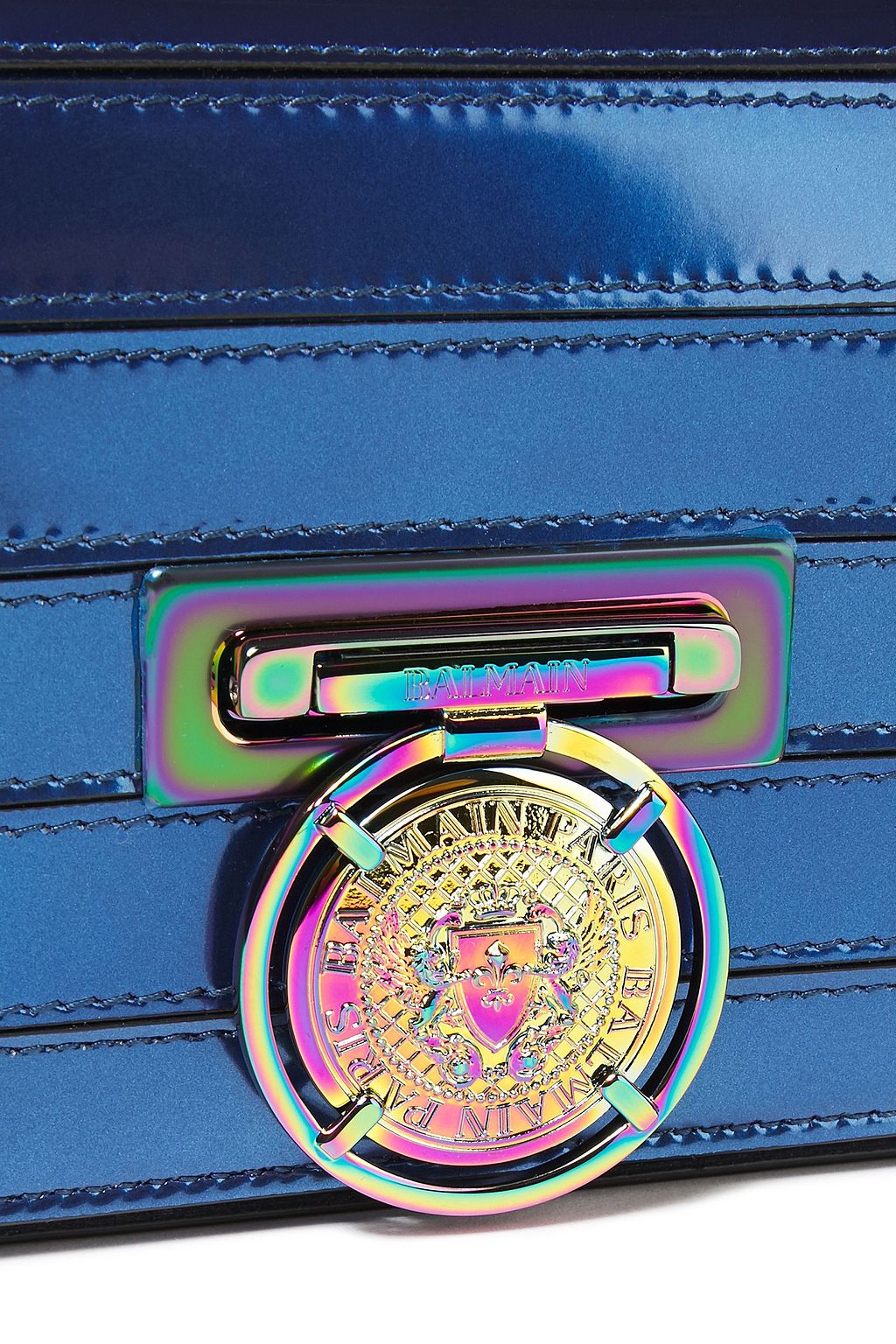 BALMAIN Embellished metallic patent-leather shoulder bag